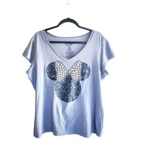 Disney Womens Top Grey 2XL Plus Size V-Neck Minnie Mouse T-Shirt